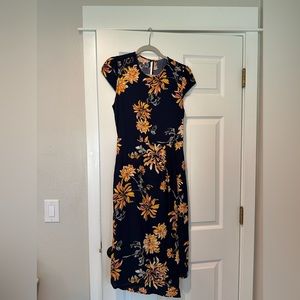 Blue and Gold Floral Midi Dress